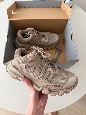 New. Balenciaga Beige/Taupe Track Trainer Sneakers